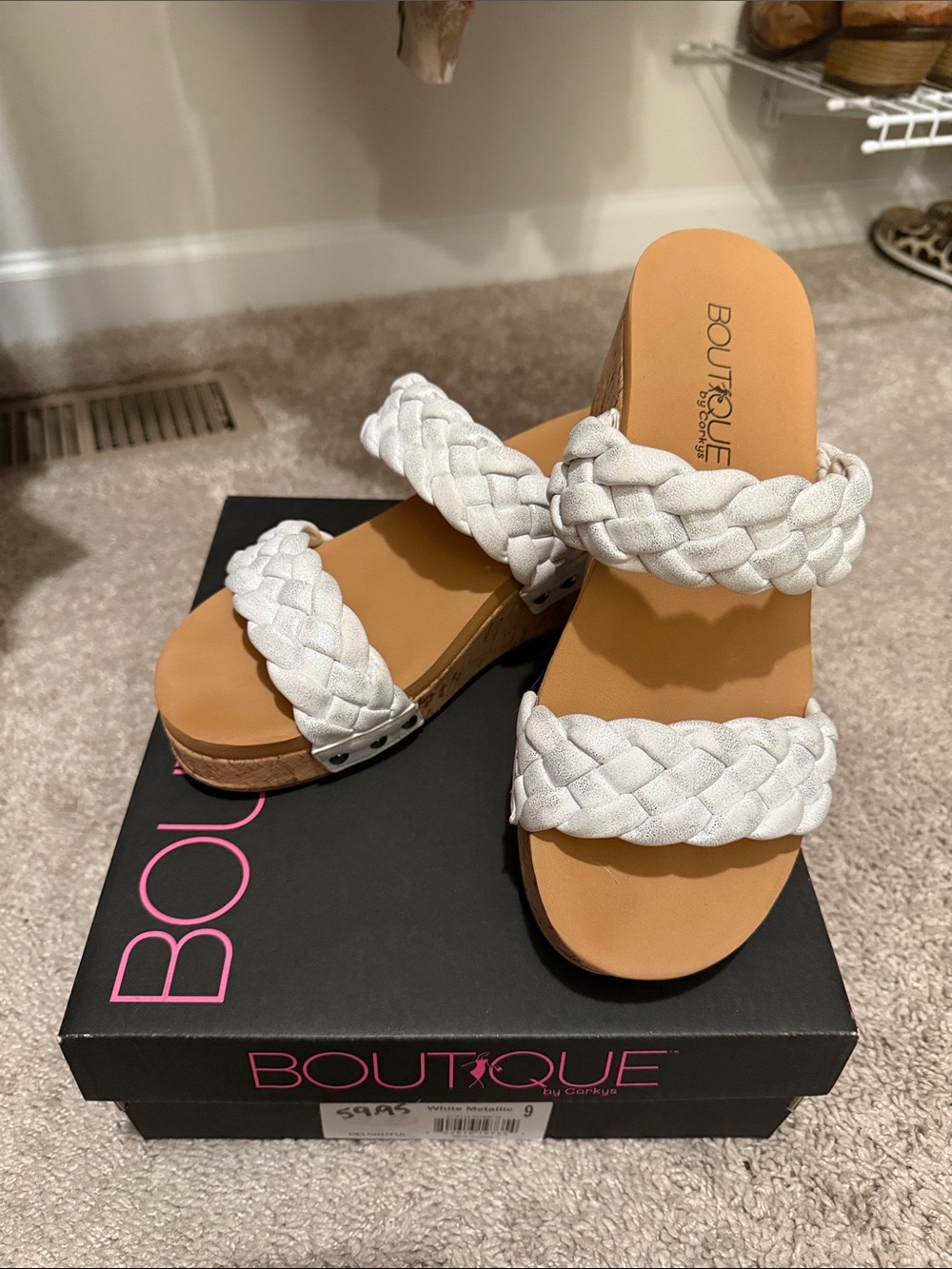 Corkys White Braided Double-Strap Wedges